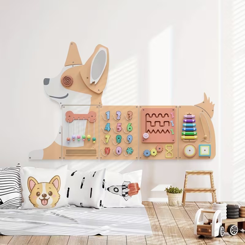 Dog-Shaped Wooden Busy Board
